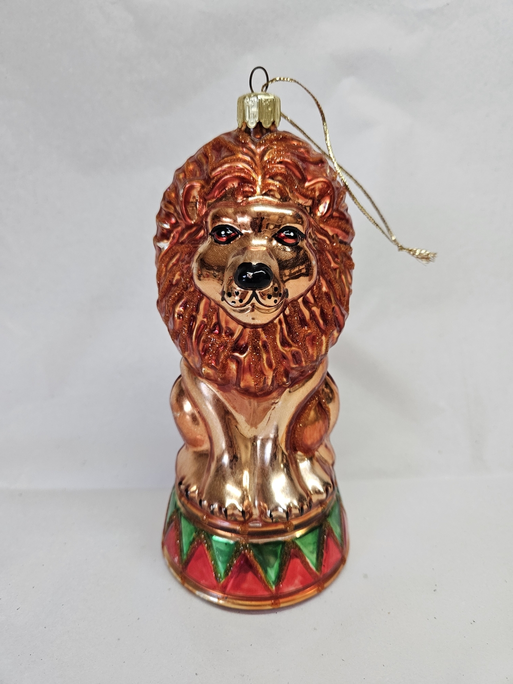 VINTAGE Circus Lion Handcrafted Blown Glass Large 7" Christmas Ornament